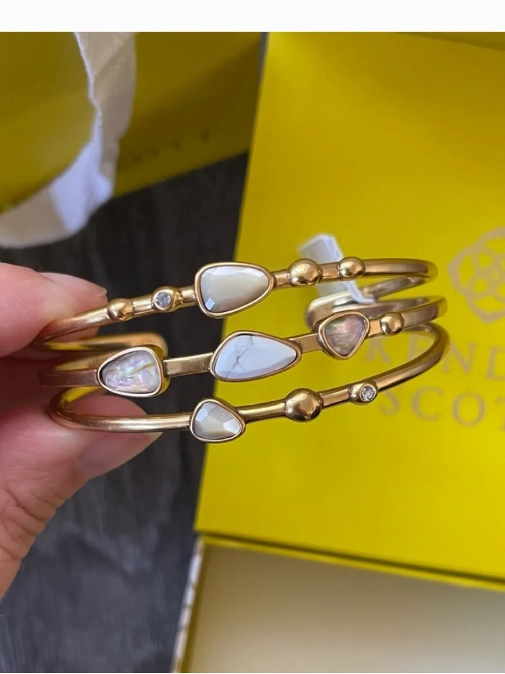 Kendra Scott Ivy Vintage Gold Open Cuff Bangle Bracelet in White Mix